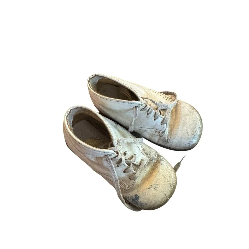Vintage White Cloth Antique Baby Slipper‎ Shoes